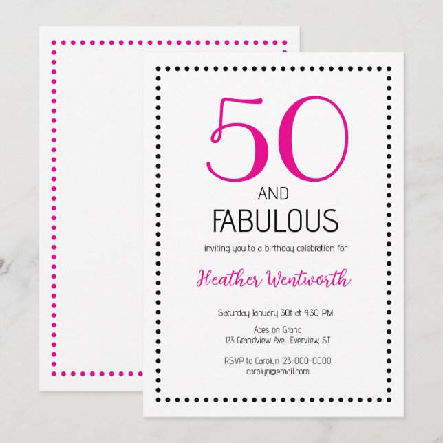  50 och fantastisk charmig 50-årsdag inbjudningar (Fram/baksida)
