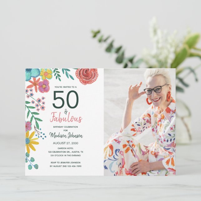 50 och fantastisk elegant blomster vattenfärg  inbjudningar (Stående Fram)