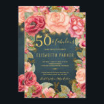50 och fantastisk elegant för blommigt 50:e födels inbjudningar<br><div class="desc">Luxury elegant vintage romantic snyggt 50:e födelsedagsfest inbjudan-mallen med rosa och persiko-kräm, guld och blommar glitter och golden rustic strings eller twinkle ro på en midnattsblå kritbakgrund. — inbjudan lämpar sig för utomhusdelsstenar i vår eller sommarnatt, hösthösthöns eller trädgårdsnäring - 30, 40, 50, 60, 70, 90, 100 - eller andra...</div>
