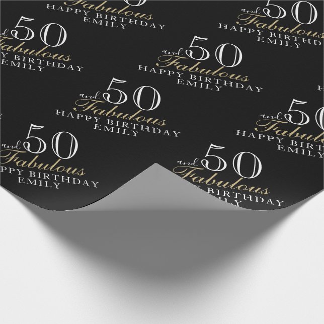50 och fantastisk elegant svart 50-årsdag presentpapper (Hörn)