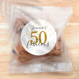 50 och fantastisk födelsedag guld och svart skrift runt klistermärke