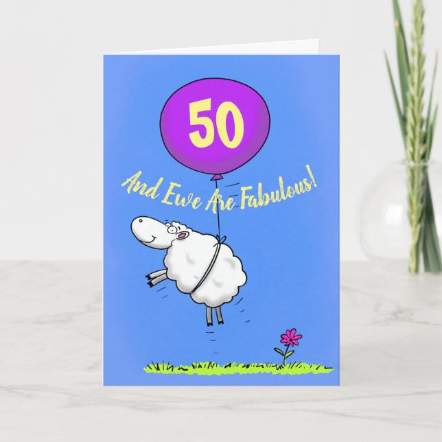 50 och fantastisk födelsedag rolig får tecknad ser kort (Framsida)