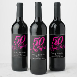 50 och fantastisk födelsedag Rosa skript Anpassad Vinflaska Etikett