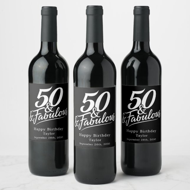 50 och fantastisk födelsedags Chic Script Anpassad Vinflaska Etikett (Flaskor)