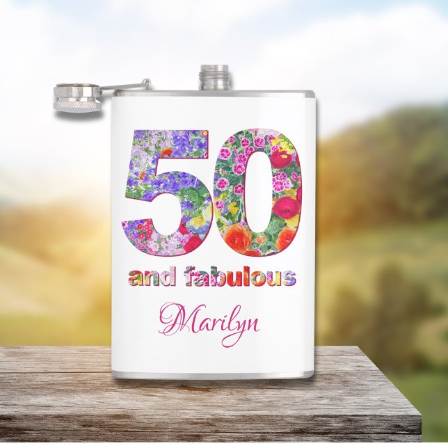 50 och fantastisk födelsedagsfest modern kolv fickplunta (Skapare uppladdad)