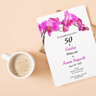 50 och fantastisk födelsedagsinbjudan med orkidé inbjudningar