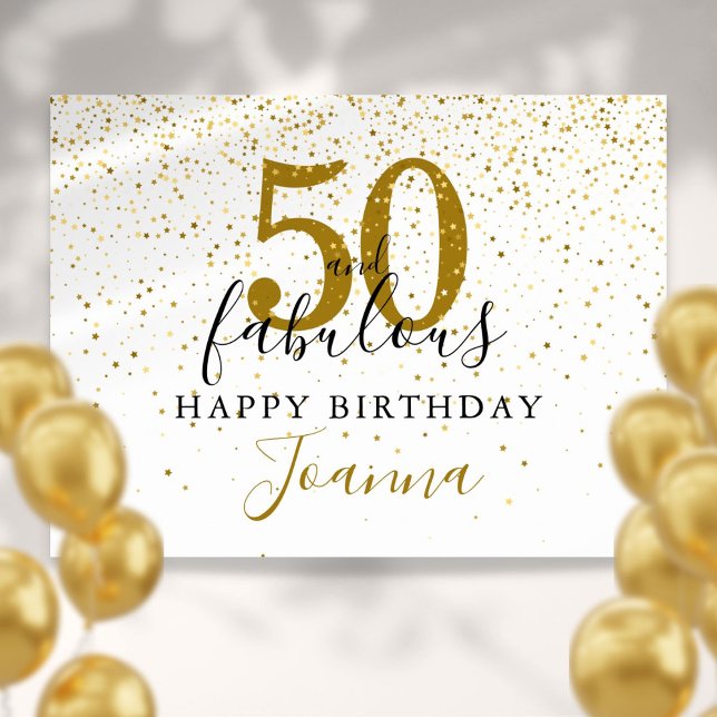 50 och fantastisk födelsedagsskylt i guld och svar poster (50 and Fabulous Birthday Gold and Black Sign)