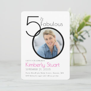 50 och fantastisk foto rosa 50-årsfest inbjudningar