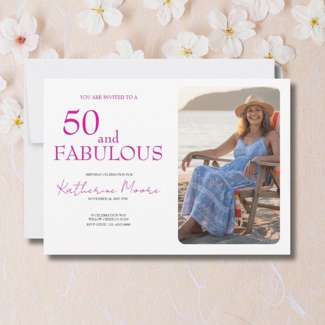 50 och fantastisk  Foto Rosa 50-årsfest Inbjudningar (Skapare uppladdad)