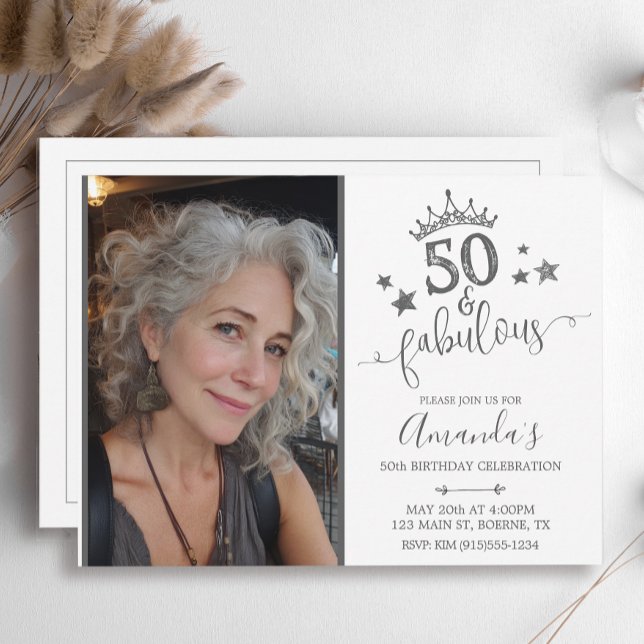 50 och fantastisk fotobursdag inbjudningar (Fifty and Fabulous Birthday Party Invitation)