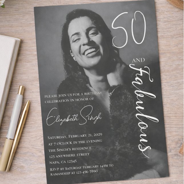 50 och fantastisk fotofödelsedagsfest inbjudan (Skapare uppladdad)