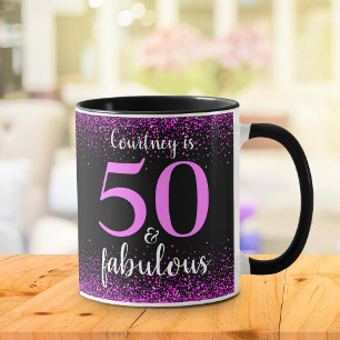 50 och fantastisk glatt rosa och svart personlig mugg