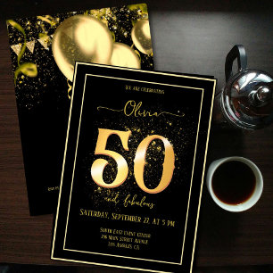 50 och fantastisk gnistrande guld svart födelsedag inbjudningar