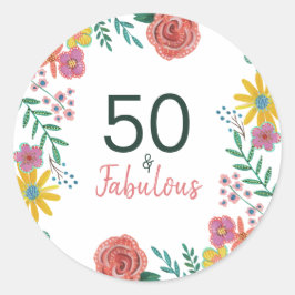 50 och fantastisk grön elegant blomster vattenfärg runt klistermärke