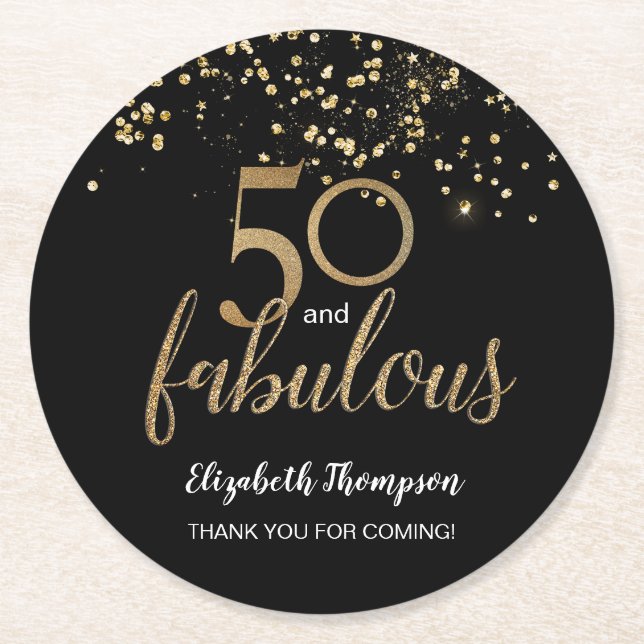 50 och fantastisk guld glitter-konfetti-personlig underlägg papper rund (Framsidan)