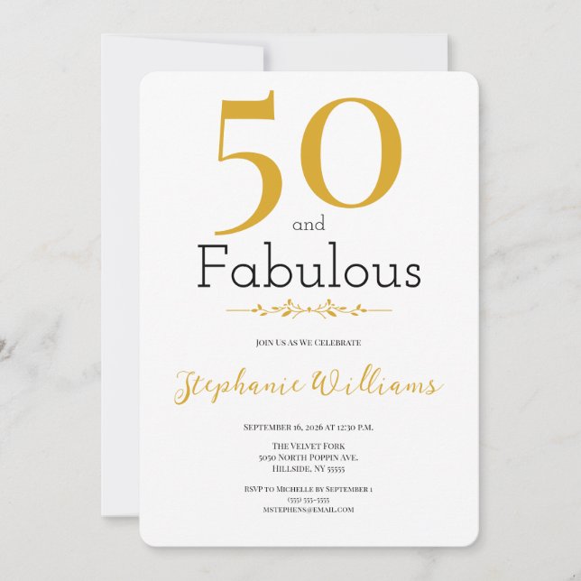 50 och fantastisk guld modern 50-årsdag inbjudningar (Framsida)