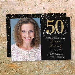 50 och fantastisk guld svart 50-års födelsedagsfot inbjudningar