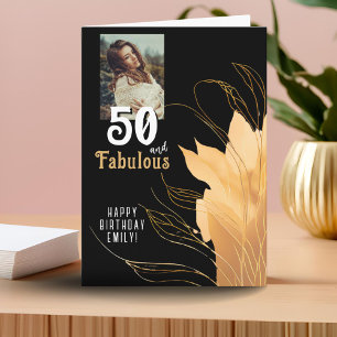 50 och fantastisk guldblad 50-års födelsedagsfoto kort