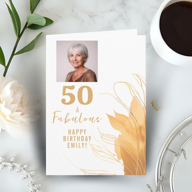 50 och fantastisk guldbladig 50-års fotofirande kort (Skapare uppladdad)