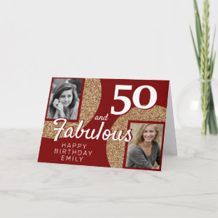 50 och fantastisk guldglitter 2 foto 50-årsdag kort