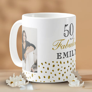 50 och fantastisk guldglitter Foto 50-årsdag Kaffemugg