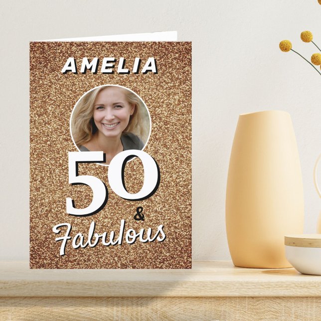 50 och fantastisk guldglitter Foto 50-årsdag  Kort (Skapare uppladdad)
