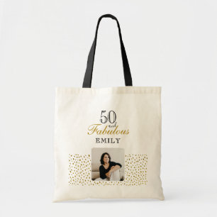 50 och fantastisk guldglitter Foto 50-årsdag Tygkasse