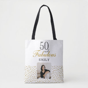 50 och fantastisk guldglitter Foto 50-årsdag Tygkasse