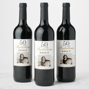 50 och fantastisk guldglitter Foto 50-årsdag Vinflaska Etikett