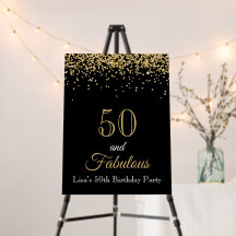 50 och fantastisk guldglitter och svart födelsedag