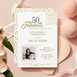 50 och fantastisk guldglitterfoto 50-årsdag inbjudningar