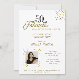 50 och fantastisk guldglitterfoto 50-årsdag inbjudningar
