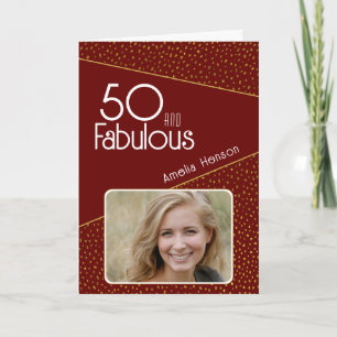 50 och fantastisk guldglitterfoto 50-årsdag kort