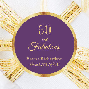 50 och fantastisk lila guld namn runt klistermärke