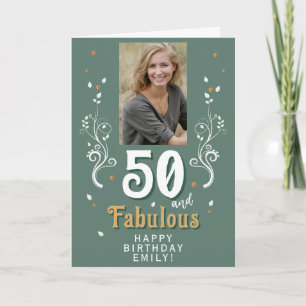 50 och fantastisk lövverk 50-års födelsedagsfoto kort