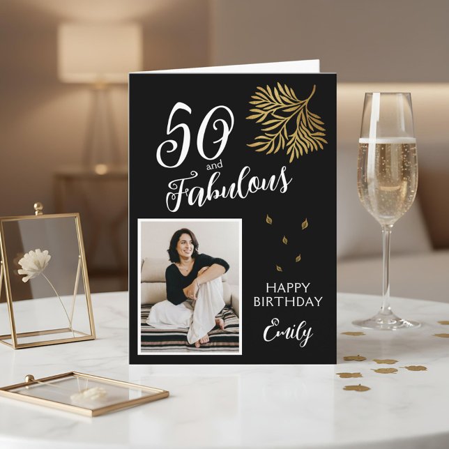 50 och fantastisk lövverk 50-års födelsedagskort m kort (Skapare uppladdad)