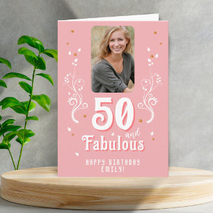 50 och fantastisk lövverk Rosa Foto 50-årsfirande Kort
