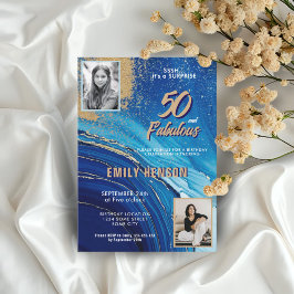 50 och Fantastisk Marmor Glitter 2 Foto Födelsedag Inbjudningar