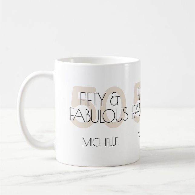 50 och fantastisk modern Beige femtio Födelsedagsf Kaffemugg (Vänster)