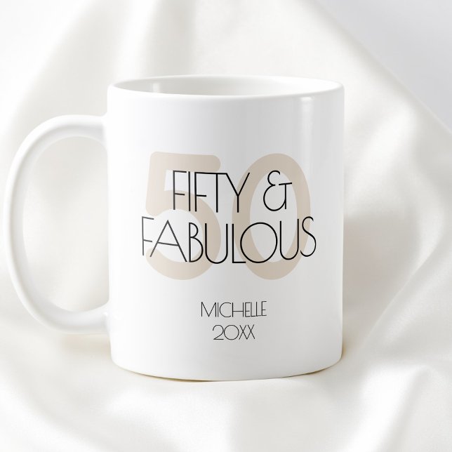 50 och fantastisk Modern Enkel Femtioårsfest Kaffemugg (50 and fabulous Modern Simple Fifty Birthday Party Coffee Mug)