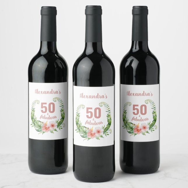50 och fantastisk modern personlig för  rosa vinflaska etikett (Flaskor)