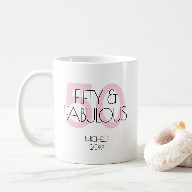 50 och fantastisk modern Rosa 50:e Födelsedagsfest Kaffemugg (Med munk)
