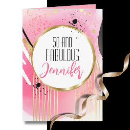 50 och fantastisk modern rosa guld svart födelseda kort