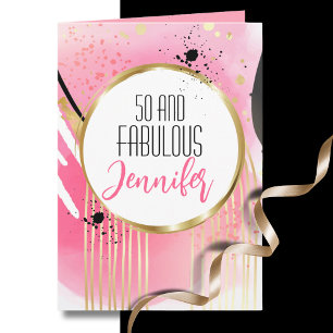 50 och fantastisk modern rosa guld svart födelseda kort