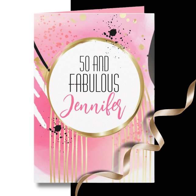 50 och fantastisk modern rosa guld svart födelseda kort (Skapare uppladdad)