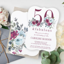 50 och fantastisk röd burgunder floral 50-årsdag