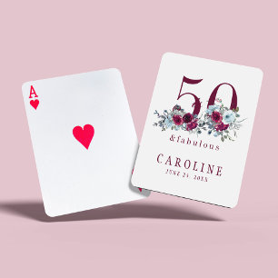 50 och fantastisk röd burgunder floral födelsedags casinokort