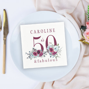 50 och fantastisk röd burgunder röd floral födelse pappersservett