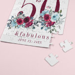 50 och fantastisk rödbrugn blommigt födelsedagspre pussel<br><div class="desc">Elegant feminin 50 och fantastisk födelsedagspresent för personlig med vattenfärgad röd burgundi och ljusdammig blå peony rosor bouquets och ett modernt typografiskt skript för anpassningsbar av trendig.</div>