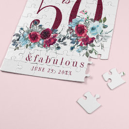 50 och fantastisk rödbrugn blommigt födelsedagspre pussel